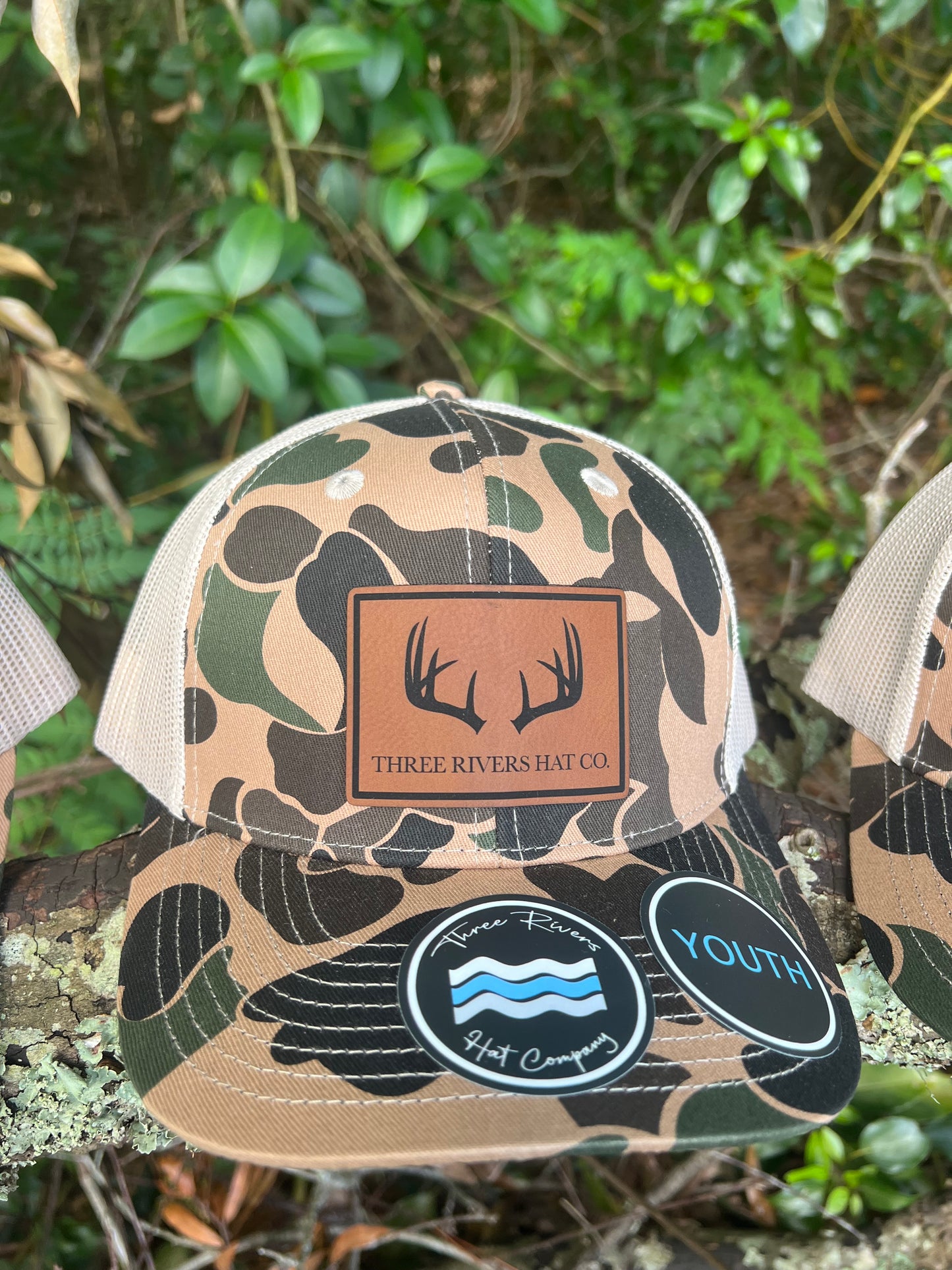 YOUTH - Deer Horns - Old School Duck Camo - 6 panel trucker snap back