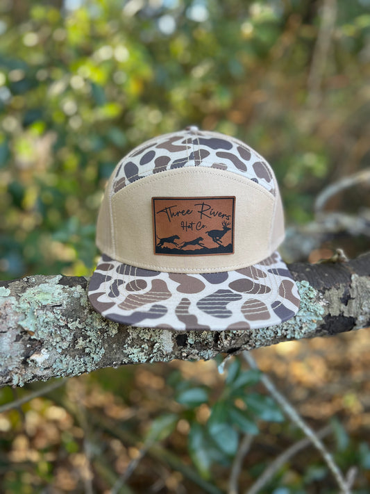 Deer Dog Hunting - “Old’s Cool” Camo Flatbill Snapback - Lost Hat Co. 7 panel