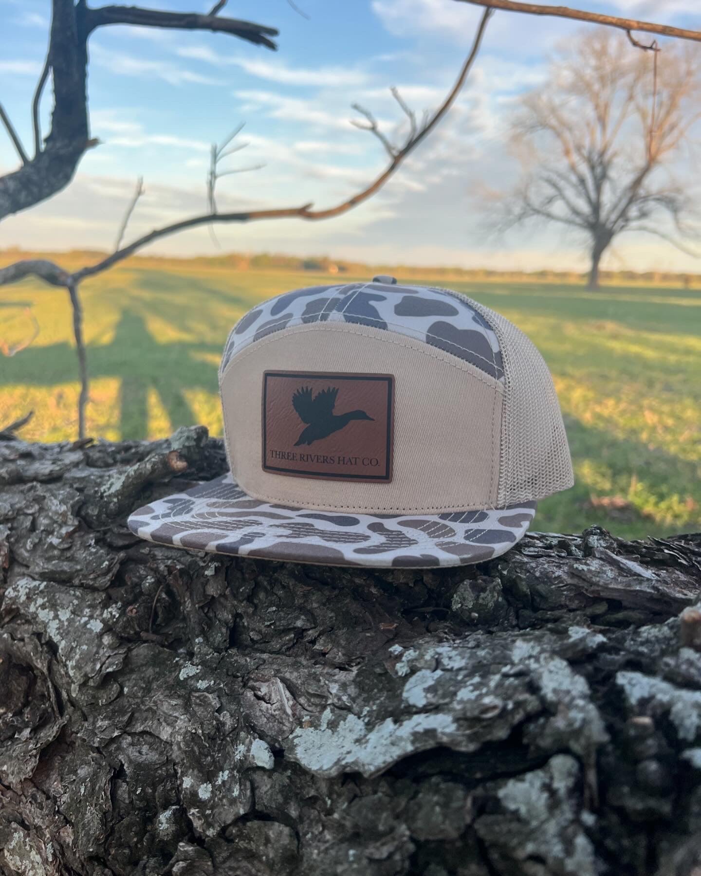 Duck Silhouette - “Old’s Cool” Camo Flatbill Snapback - Lost Hat Co. 7 panel