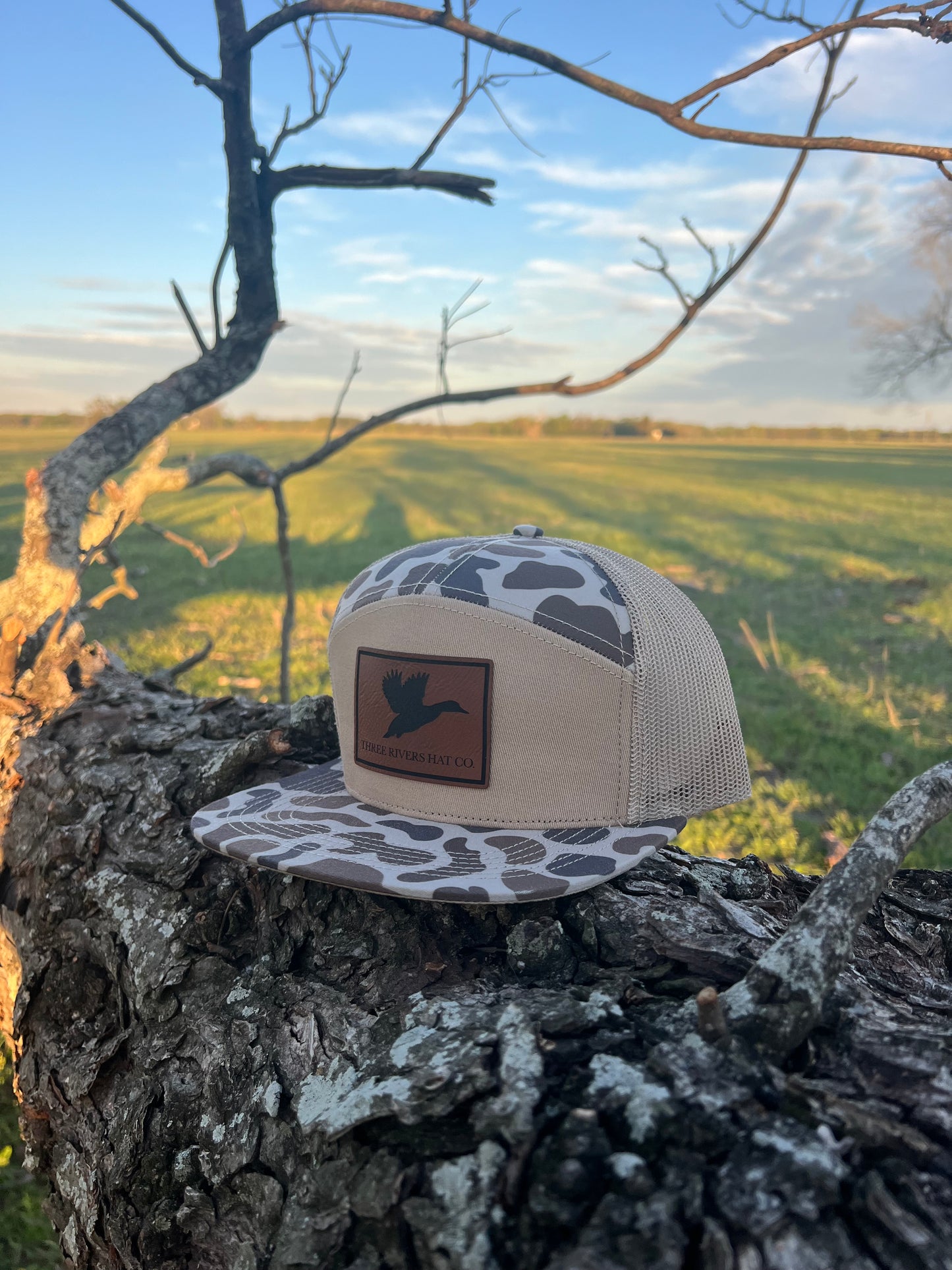 Duck Silhouette - “Old’s Cool” Camo Flatbill Snapback - Lost Hat Co. 7 panel