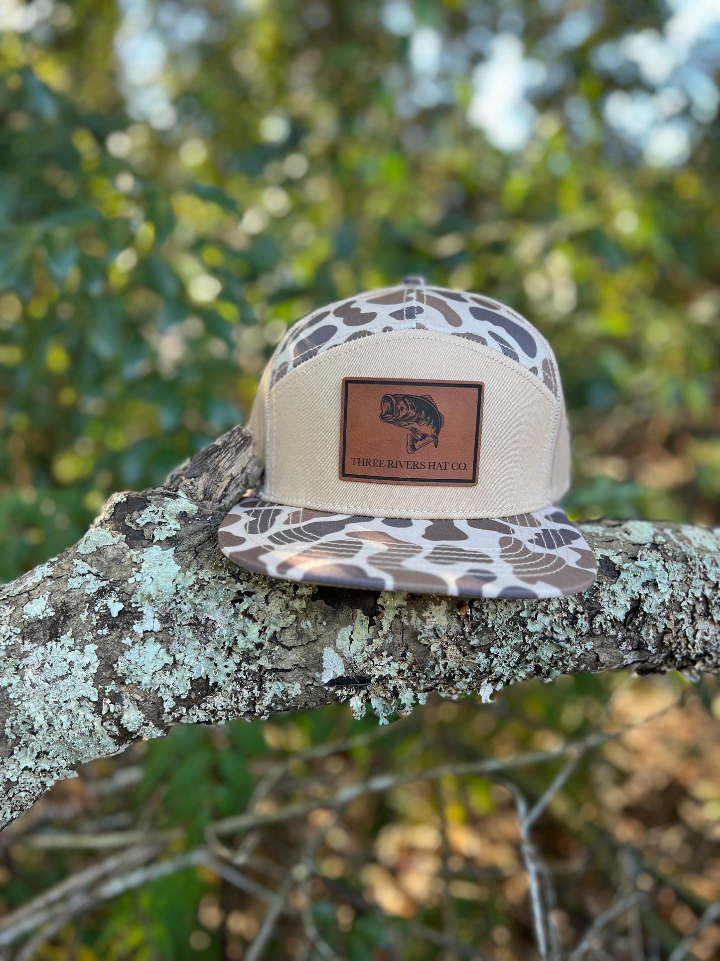 Bass Silhouette- “Old’s Cool” Camo Flatbill Snapback - Lost Hat Co. 7 panel