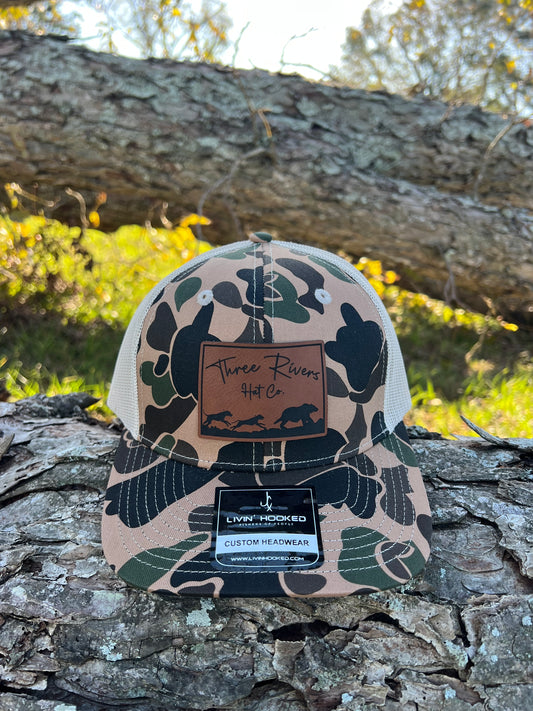 YOUTH - Bear Dog - Old School Duck Camo - 6 panel trucker snap back