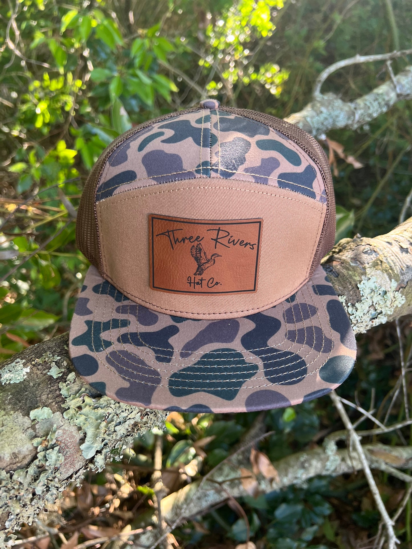 Flying Mallard - “Old’s Cool” Camo Flatbill Snapback - Lost Hat Co. 7 panel